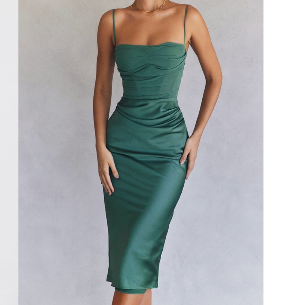 FOREST DRAPED CORSET MIDI DRESS